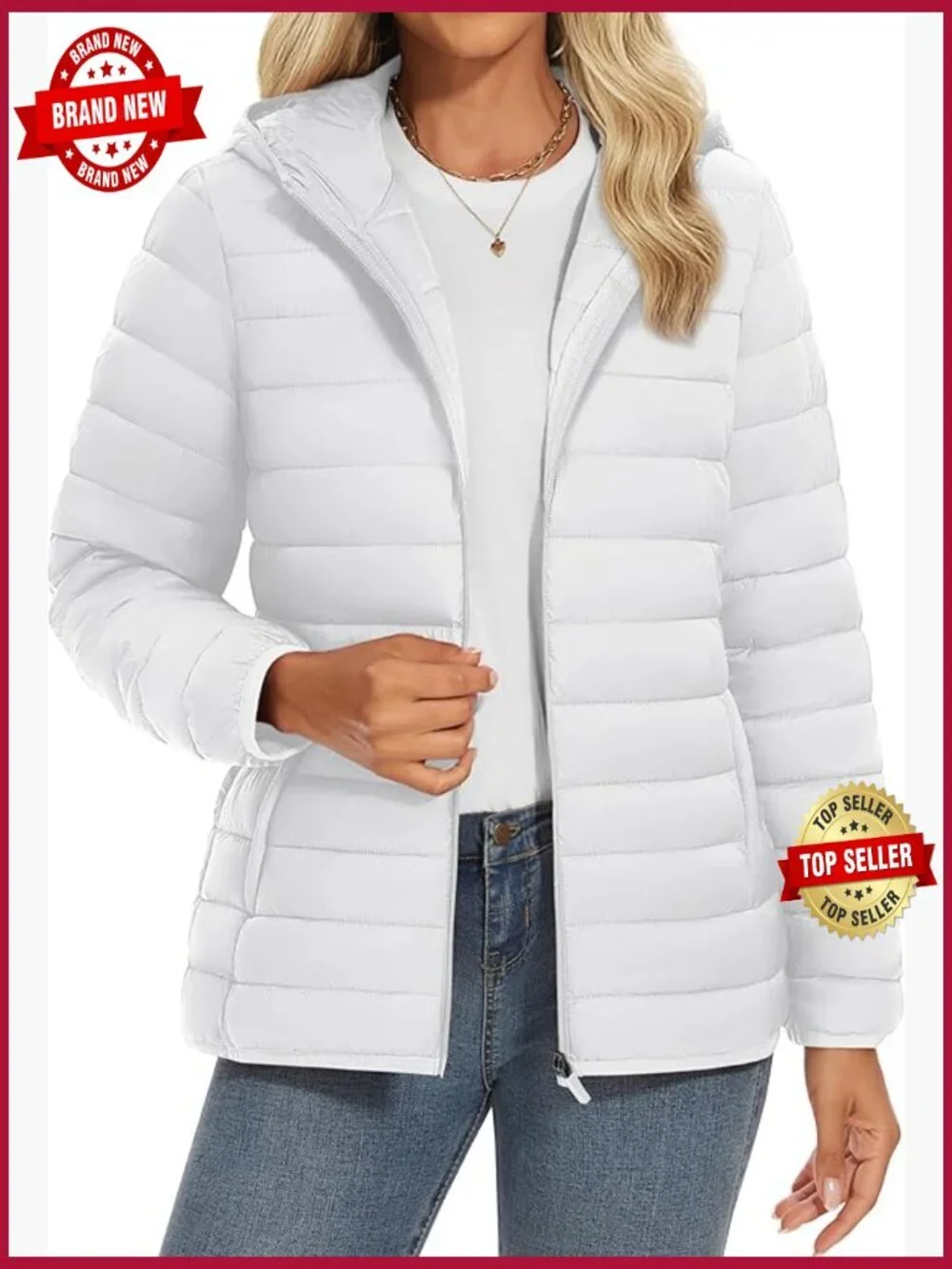 Lightweight Quilted Puffer Jacket Hooded Zip-up Winter Coat with Pockets